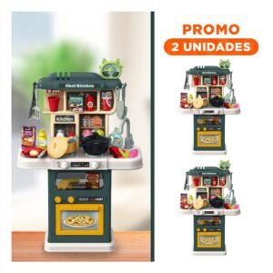Pack2 Modulo de Cocina Infantil con Rocio y Chorro de Agua 64 Pzs Verde para Juego Recreativo