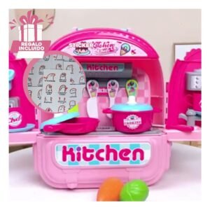 Set de Cocina Portatil 3 en 1 Rosado con Accesorios para Juego Infantil Y+Regalo Sticker