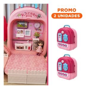 Pack2 Juego de Cocina Mochila 3 en 1 Rosado para Niñas con Accesorios Infantiles