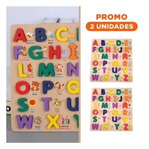 Pack2 Material Didactico de Abecedario en Madera con Letras Mayusculas para Aprendizaje