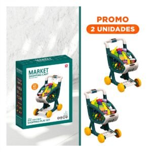 Pack2 Coche de Compras Musical 41 Pzs Verde oscuro para Juego Infantil de Mercado