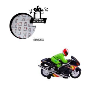 Moto Deportiva con Piloto Negro para Juego Creativo de Ninos en Casa Y+Regalo Sticker