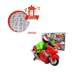 Motocicleta Infantil con Piloto Rojo para Aventuras de Velocidad en Casa Y+Regalo Sticker