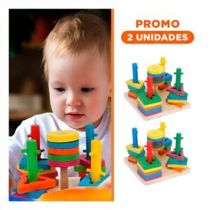 Pack2 Juego de Encaje Multicolor con Piezas de Madera para Desarrollo Manual en Casa