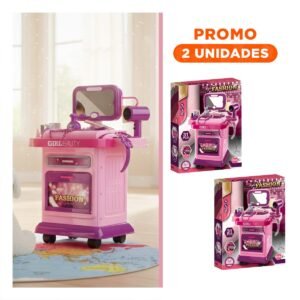 Pack2 Tocador de Belleza con Maquillaje Creativo para Juego en Casa Morado y Rosado