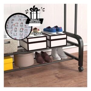 Organizador Colgador Doble con 2 Niveles Inferiores y Ruedas Negro para Cocina Y+Regalo Sticker