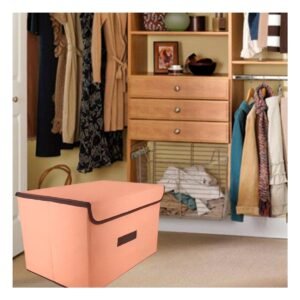 Caja Organizadora de Tela 36X24X23CM Mostaza con Borde Marron para Dormitorio