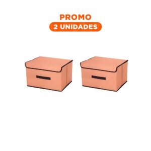 Pack2 Contenedor Organizativo de Tela 25X19X16CM Mostaza con Borde Marron para Casa