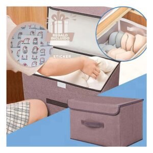 Caja de Almacenamiento de Tela 25X19X16CM Marron con Borde Marron Y+Regalo Sticker
