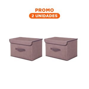 Pack2 Contenedor Organizativo de Tela 25X19X16CM Marron con Borde Marron para Casa