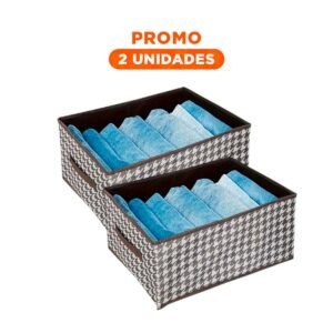 Pack2 Almacenamiento de Tela Marron Pata de Gallo 40x28x20cm para Casa