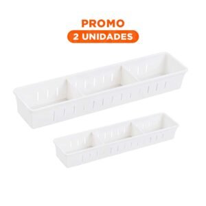 Pack2 Organizador Blanco con Divisiones Ajustables 34.6x12x5cm Compacto para Cajones