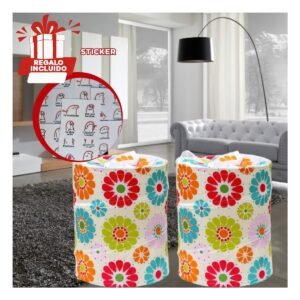 Cesta para Ropa de Temporada con Flores de Colores 50x42cm Blanco Y+Regalo Sticker