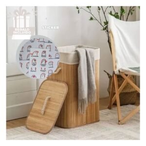 Contenedor Plegable de Bambu con Tapa para Almacenamiento en Casa Y+Regalo Sticker