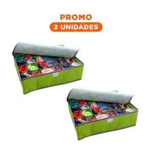Pack2 Contenedor Organizador para Ropa Interior 24 Divisiones con Tapa Verde Pro