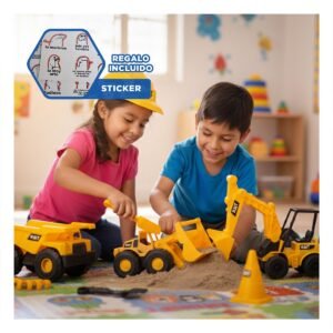Set de Construccion con Casco y 3 Carros para Juego Color Amarillo Y+Regalo Sticker