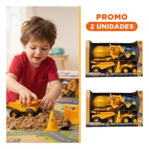 Pack2 Lote de Construccion con Casco y 3 Carros para Juego en Color Amarillo