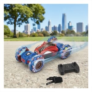 Auto Acrobatico con Control Remoto y Reloj Control para Diversion Infantil Telaraña Azul y Rojo