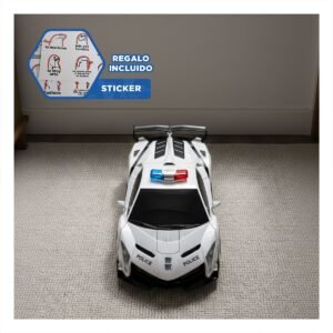 Carro Policial con Control para Juego en Casa Color Blanco y azul 20x47x13cm Y+Regalo Sticker