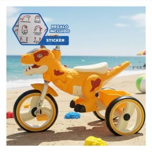 Triciclo Infantil Tematica Dinosaurio para Paseo Color Amarillo 73x45x59cm Y+Regalo Sticker