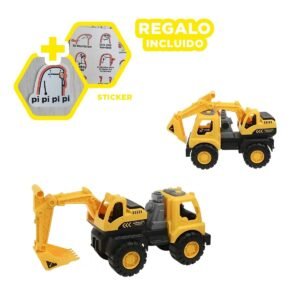 Vehiculo Excavador Amarillo de Construccion en Bolsa Grande para Juego Diario Y+Regalo Sticker