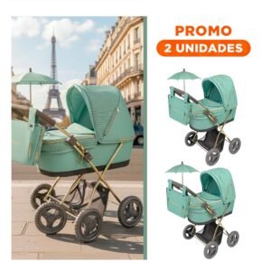 Pack2 Vehiculo Reborn 28x70x80cm para muneca con sombrilla capriccio Verde infantil