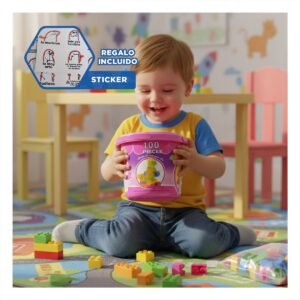 Kit de Construccion 100 Piezas Multicolor Rosado en Balde para Juego Creativo Y+Regalo Sticker