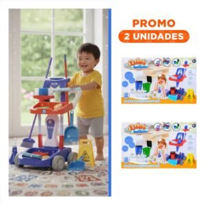 Pack2 Carro de Limpieza Infantil Multicolor 18 Pzs para Juego Didactico