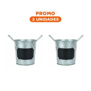 Pack2 Maceta Cubo de Metal con Doble Agarradera y Cuadro para Nota Decorativa