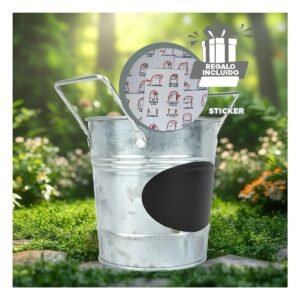 Contenedor Cubo de Metal con Doble Agarradera y Cuadro para Nota Plateado Y+Regalo Sticker