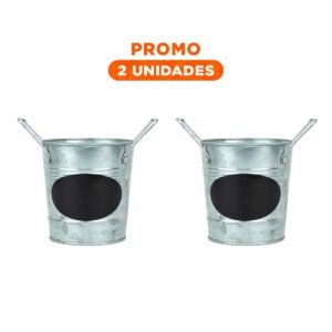 Pack2 Maceta Cubo de Metal con Doble Agarradera y Cuadro para Nota Ovalada