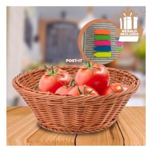 Canasta Circular de Plastico Tejido 27x9cm de Estilo Moderno y Resistente