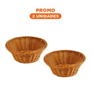 Pack2 Canasta Circular de Plastico Tejido 27x9cm para Guardar Frutas en la Cocina