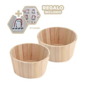 Recipiente de Madera Circular 24x11cm de Acabado Natural para Mesa de Salon Y+Regalo Sticker