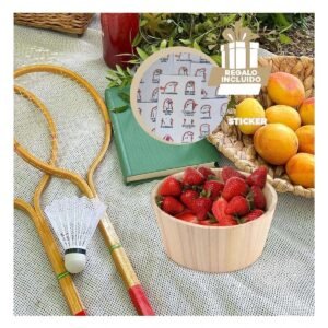 Recipiente de Madera Circular 20x10cm de Acabado Natural para Mesa de Salon Y+Regalo Sticker