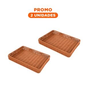 Pack2 Canasta Rectangular de Plastico Tejido 30x20x4cm para Guardar Cubiertos en la Cocina
