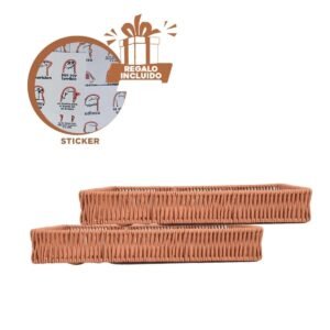 Recipiente Rectangular de Plastico Tejido 34x24x4cm para Mesa de Comedor Y+Regalo Sticker