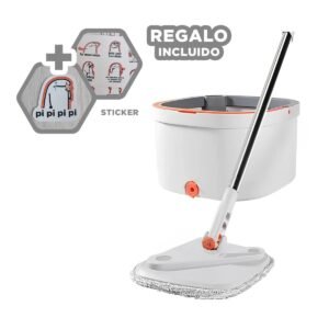 Trapeador Multiuso Giratorio con Cubo y Escurridor Resistente Blanco Y+Regalo Sticker