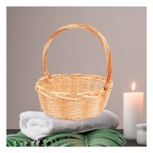 Canasta Circular de Mimbre con Dimensiones 29x29x30cm para Uso Domestico