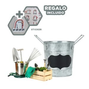 Contenedor Cubo de Metal con Doble Agarradera y Cuadro para Nota Plateado Y+Regalo Sticker