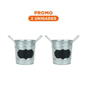 Pack2 Maceta Cubo de Metal con Doble Agarradera y Cuadro para Nota de Nube