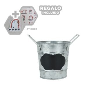 Contenedor Cuadrado de Metal Plateado con Agarraderas Dobles y Pizarra Y+Regalo Sticker