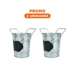 Pack2 Maceta de Zinc Plateada con Doble Agarradera y Cuadro Frontal para Notas