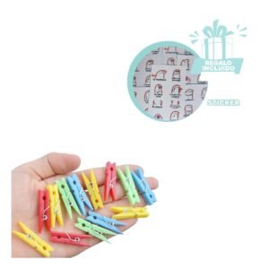 Pinzas para Ropa de Plastico Multicolor con 24 Piezas para Hogar Y+Regalo Sticker