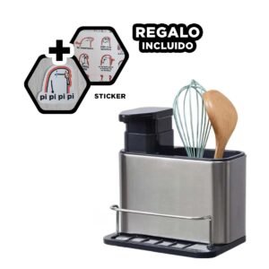 Dispensador de Jabon Liquido 3 en 1 con Compartimentos y Soporte Plateado Y+Regalo Sticker