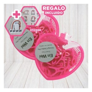 Canasta Rosado Diseño de Corazon con 24 Ganchos para Ropa 17x17cm Y+Regalo Sticker