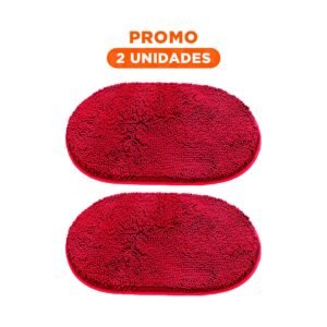 Pack2 Detalle Textil Ovalado de Microfibra 40x60cm Rojo para Piso de Bano