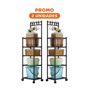 Pack2 Mueble de Almacenamiento con 5 Niveles y Colgadores Moviles Negro