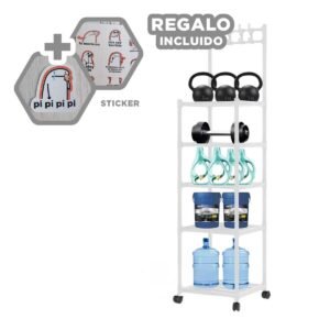 Mueble Compacto de 5 Niveles con Colgadores y Ruedas Blanco Y+Regalo Sticker