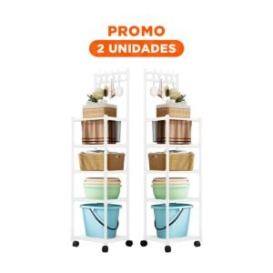Pack2 Repisa para Cocina con 5 Niveles y Colgadores con Ruedas Blanco